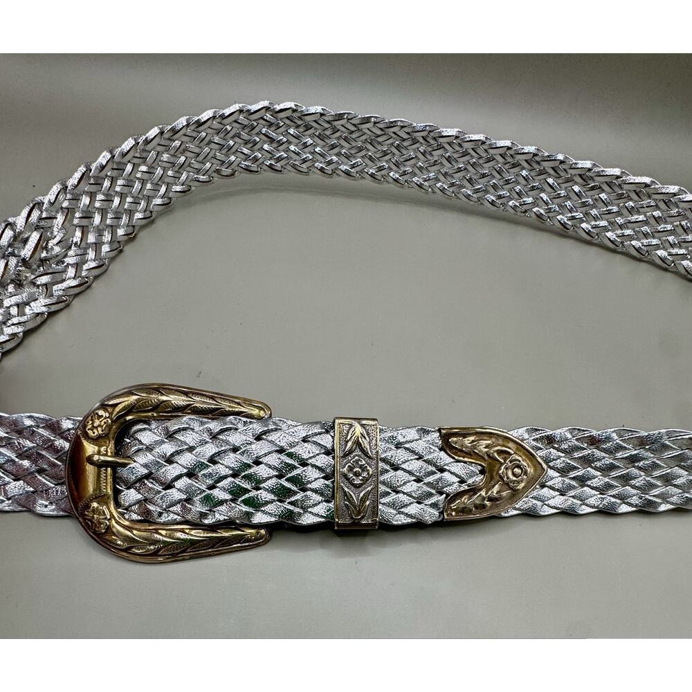 Vintage 80s Western Woven Metallic Belt Gold Silver Boho Festival